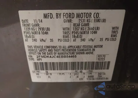 2014 Ford Edge Sel из США, поврежденный, VIN 2FMDK4JC4EBB54465